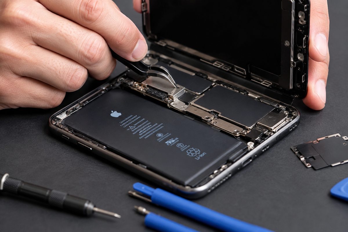 Opening an iPhone to reach the battery and logic board
